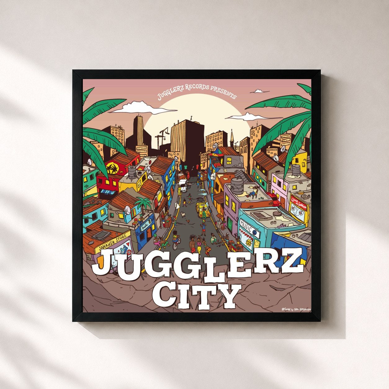#noir Tableau carré de l'album Jugglerz City de Jugglerz, cadre noir 32x32 cm