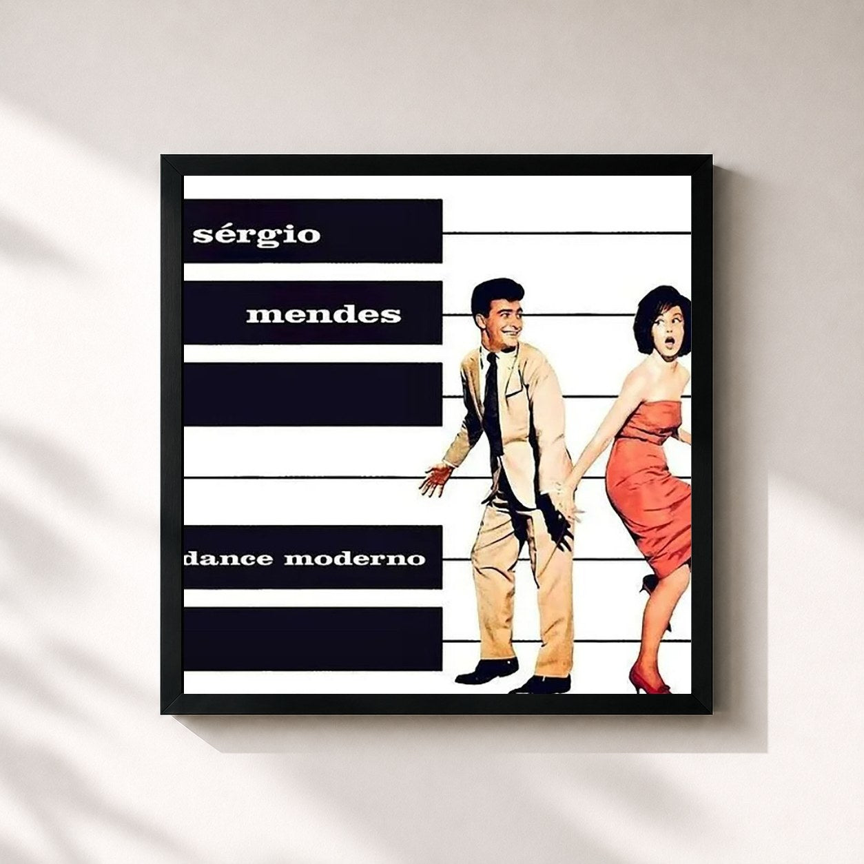 #noir Tableau carré de l'album Dance Moderno de Sergio Mendes, cadre noir 32x32 cm