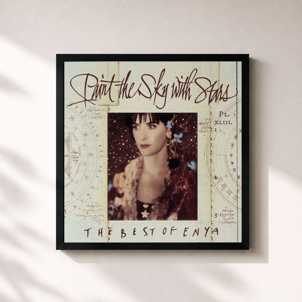 #noir Tableau carré de l'album Paint the Sky with Stars de Enya, cadre noir 32x32 cm