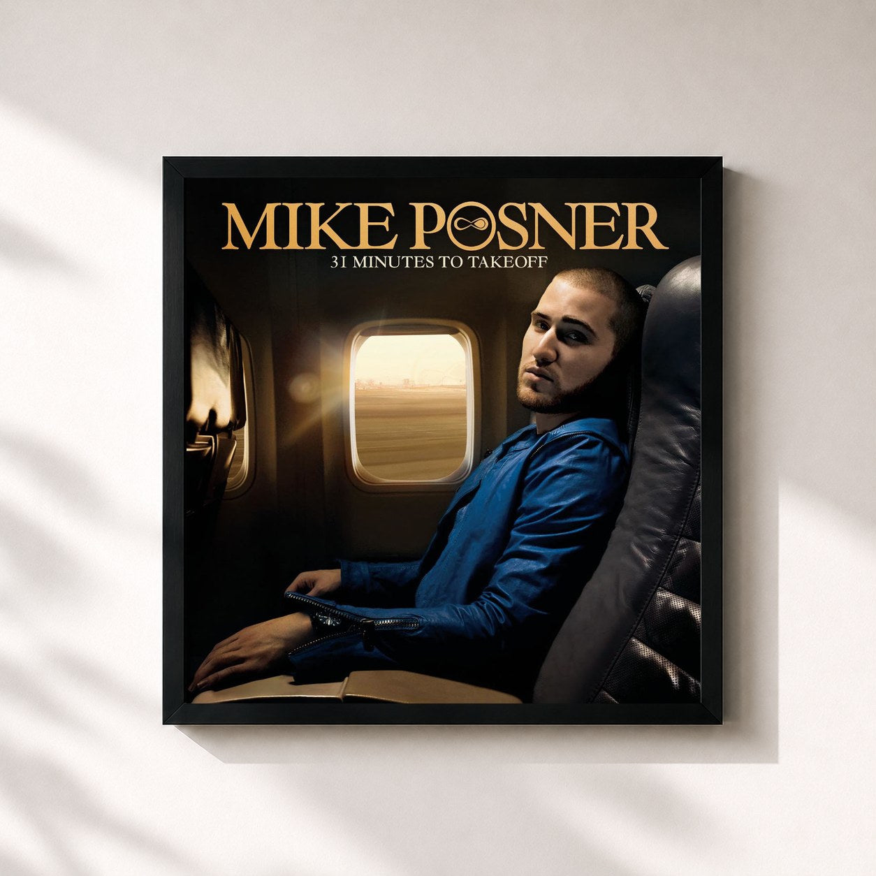 #noir Tableau carré de l'album 31 Minutes to Takeoff de Mike Posner, cadre noir 32x32 cm