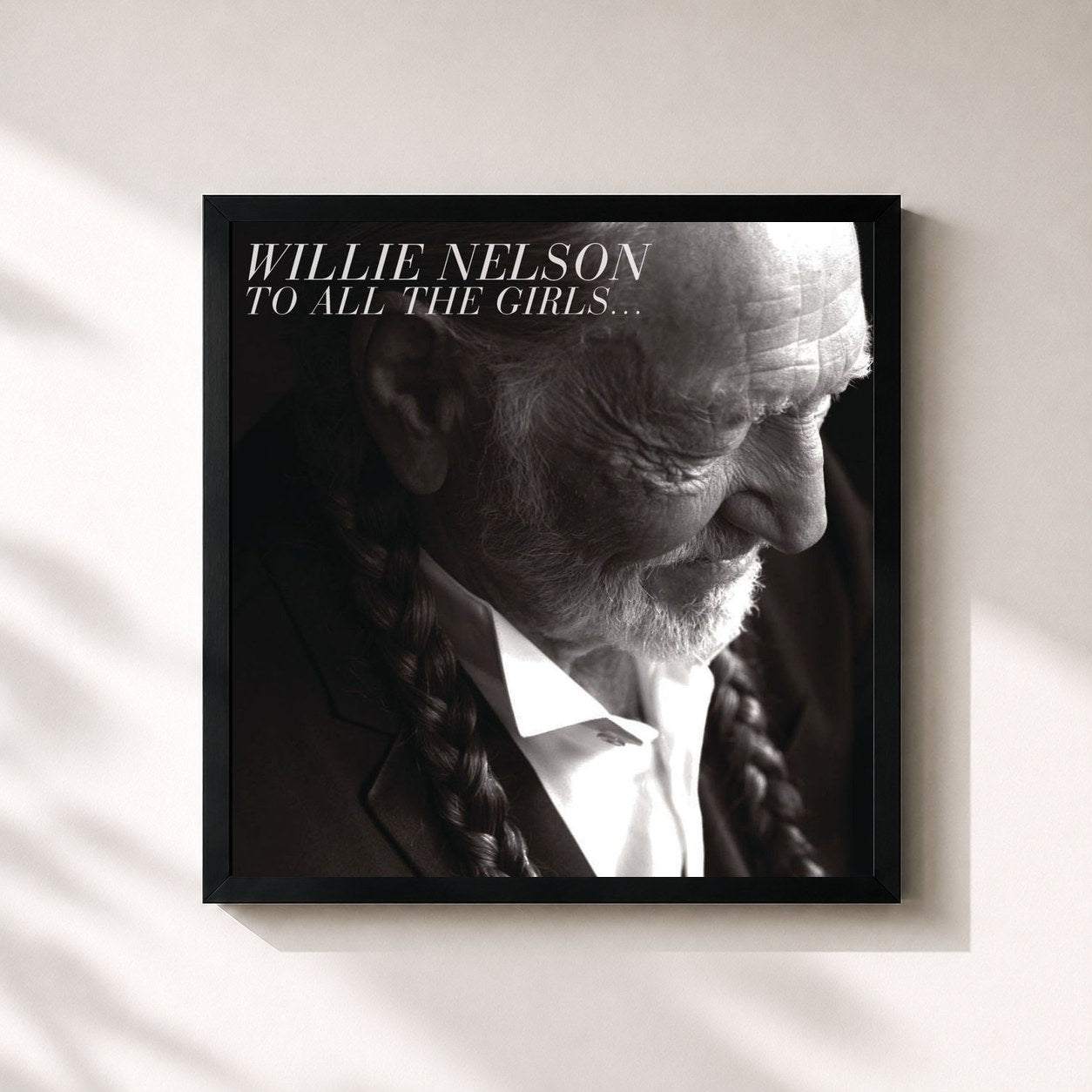 #noir Tableau carré de l'album To All The Girls... de Willie Nelson, cadre noir 32x32 cm