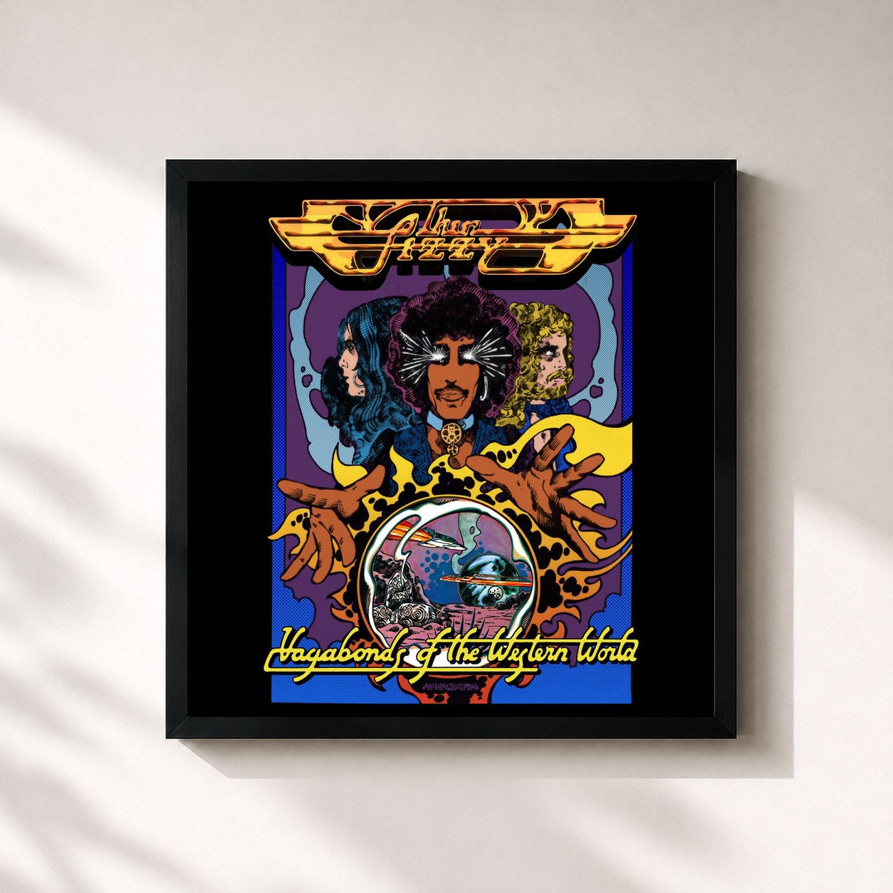 #noir Tableau carré de l'album Vagabonds Of The Western World (Deluxe Edition) de Thin Lizzy, cadre noir 32x32 cm