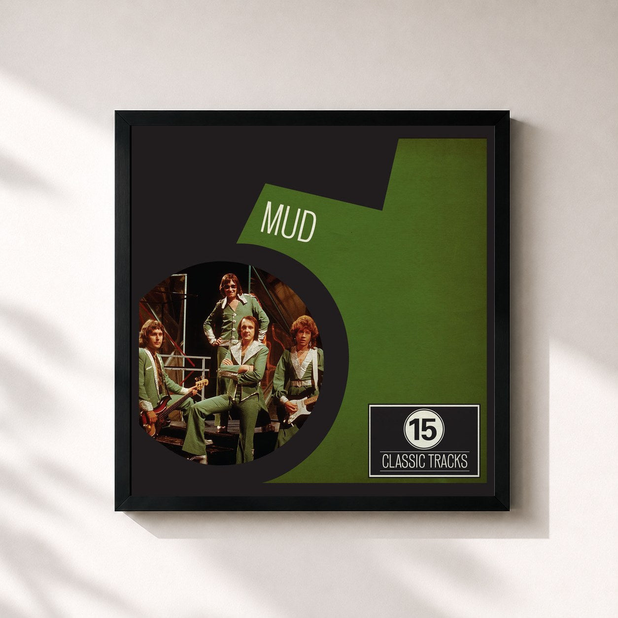 #noir Tableau carré de l'album 15 Classic Tracks: Mud de Mud, cadre noir 32x32 cm