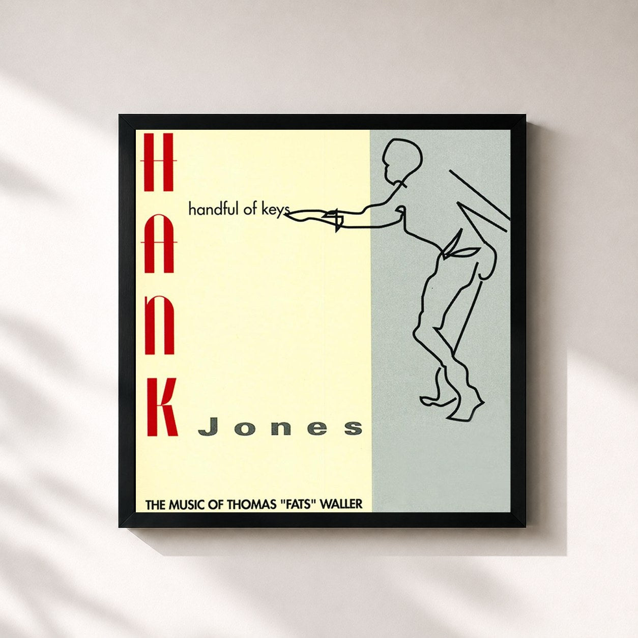 #noir Tableau carré de l'album Handful Of Keys de Hank Jones, cadre noir 32x32 cm