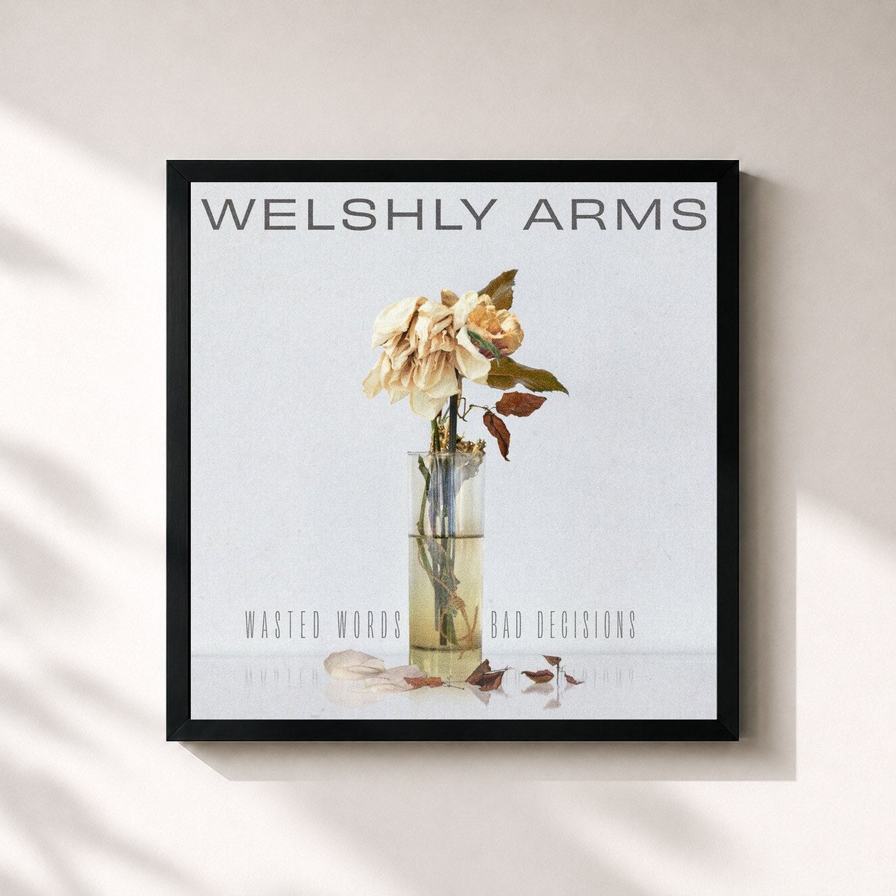 #noir Tableau carré de l'album Wasted Words & Bad Decisions de Welshly Arms, cadre noir 32x32 cm
