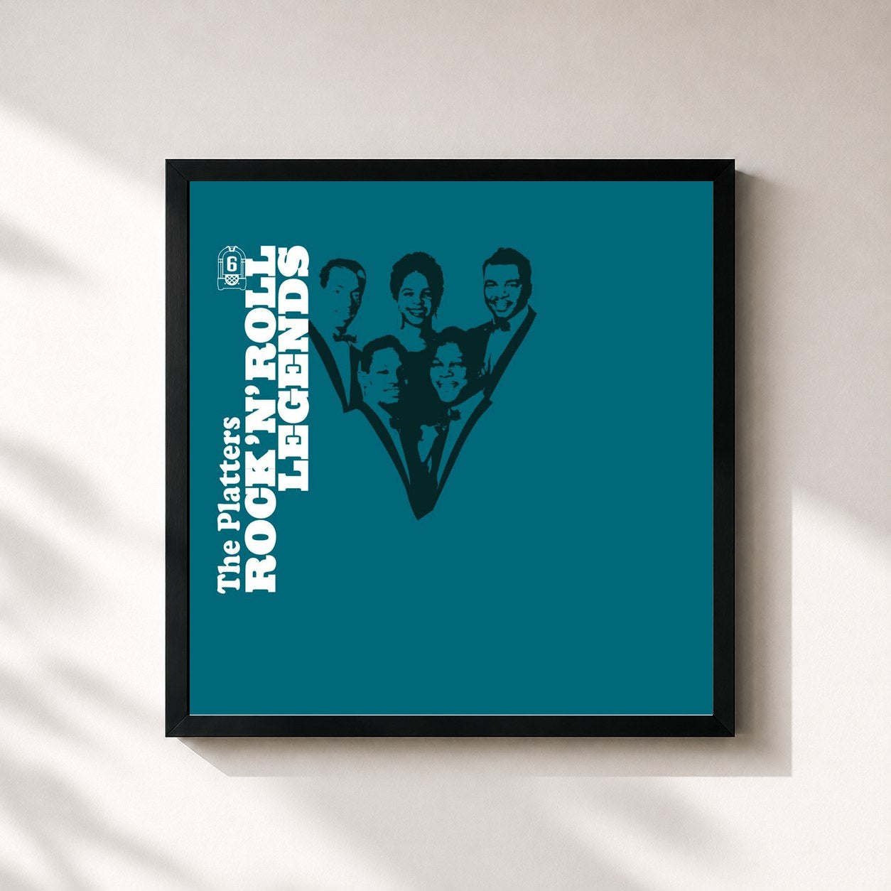 #noir Tableau carré de l'album Rock N' Roll Legends de The Platters, cadre noir 32x32 cm
