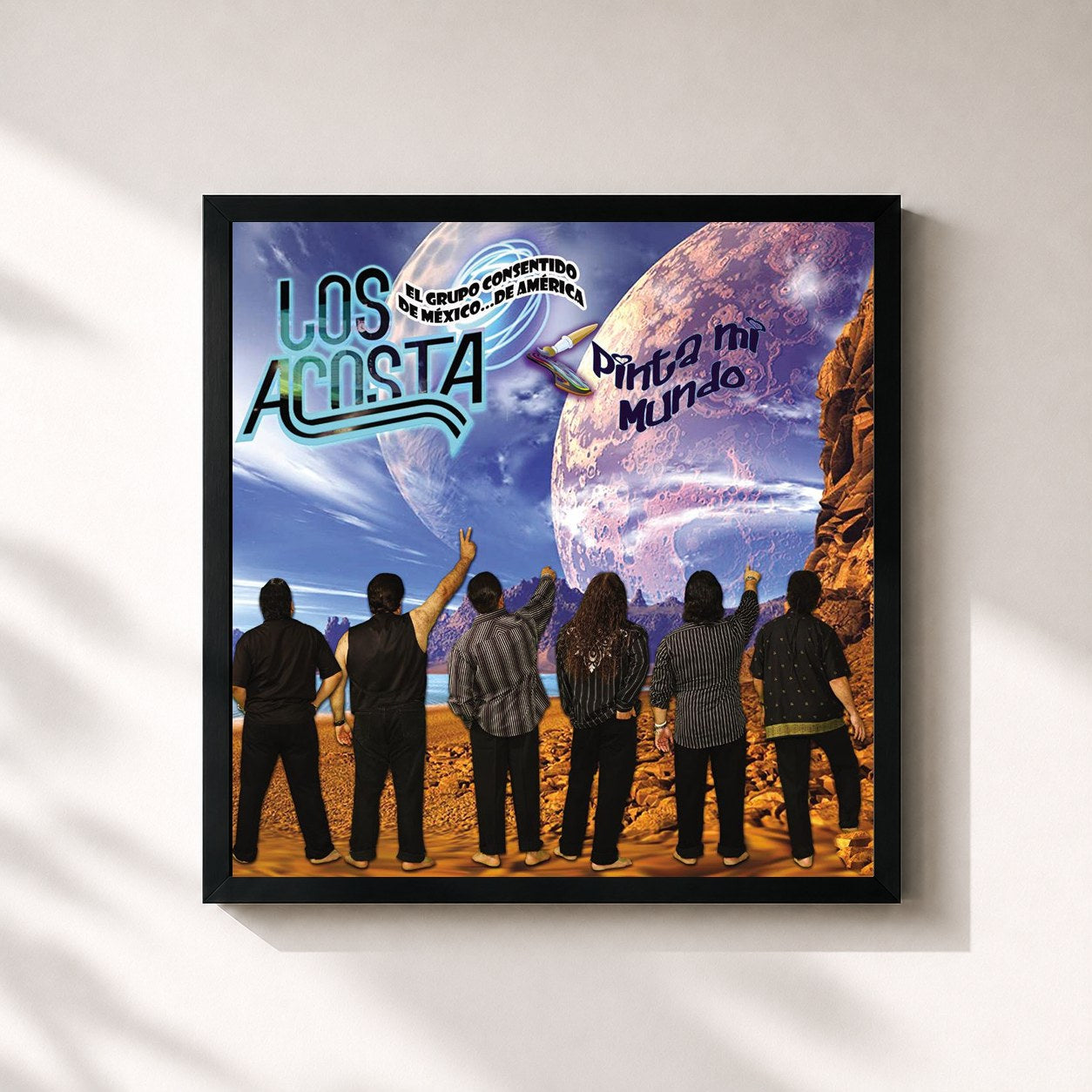 #noir Tableau carré de l'album Pinta Mi Mundo de Los Acosta, cadre noir 32x32 cm