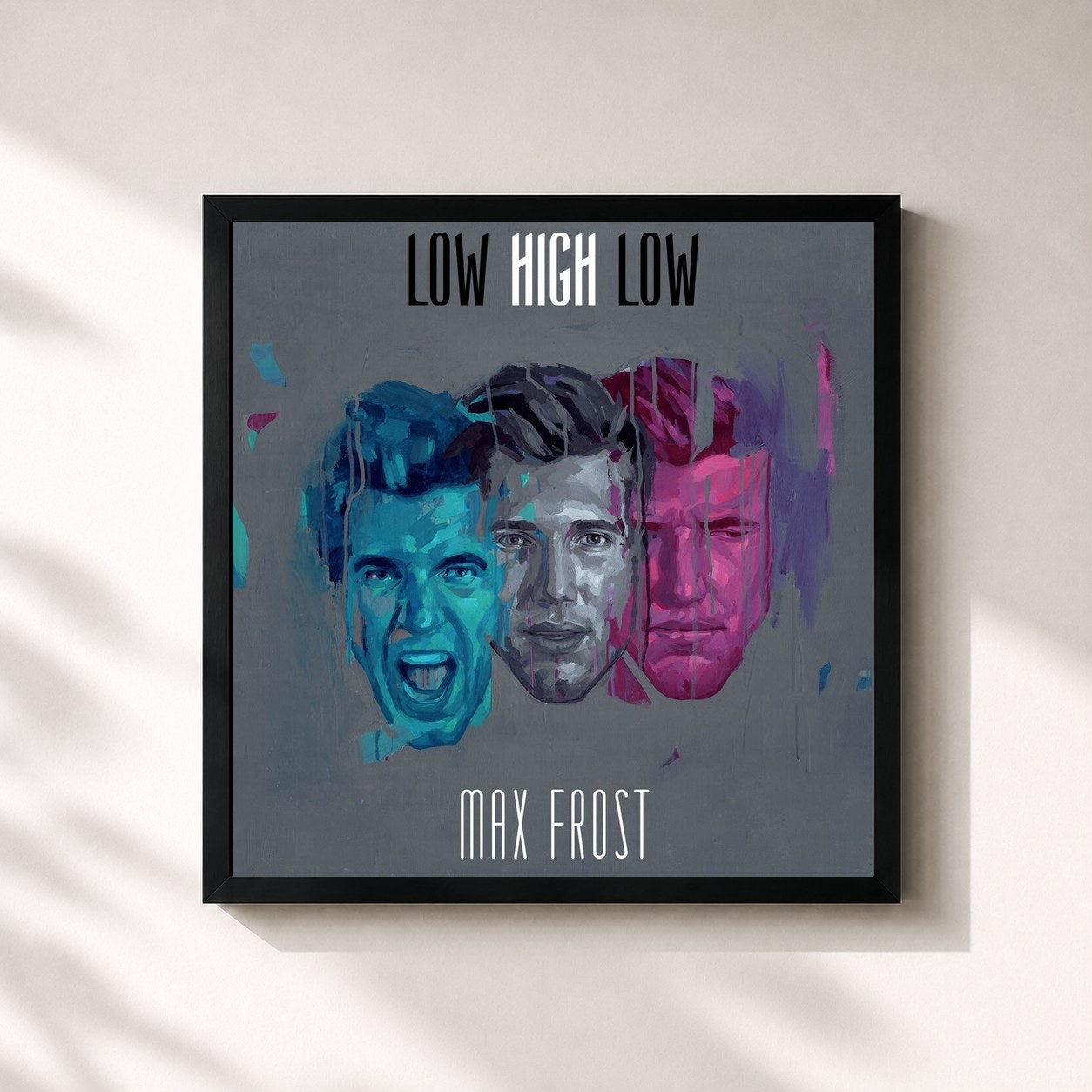 #noir Tableau carré de l'album Low High Low de Max Frost, cadre noir 32x32 cm