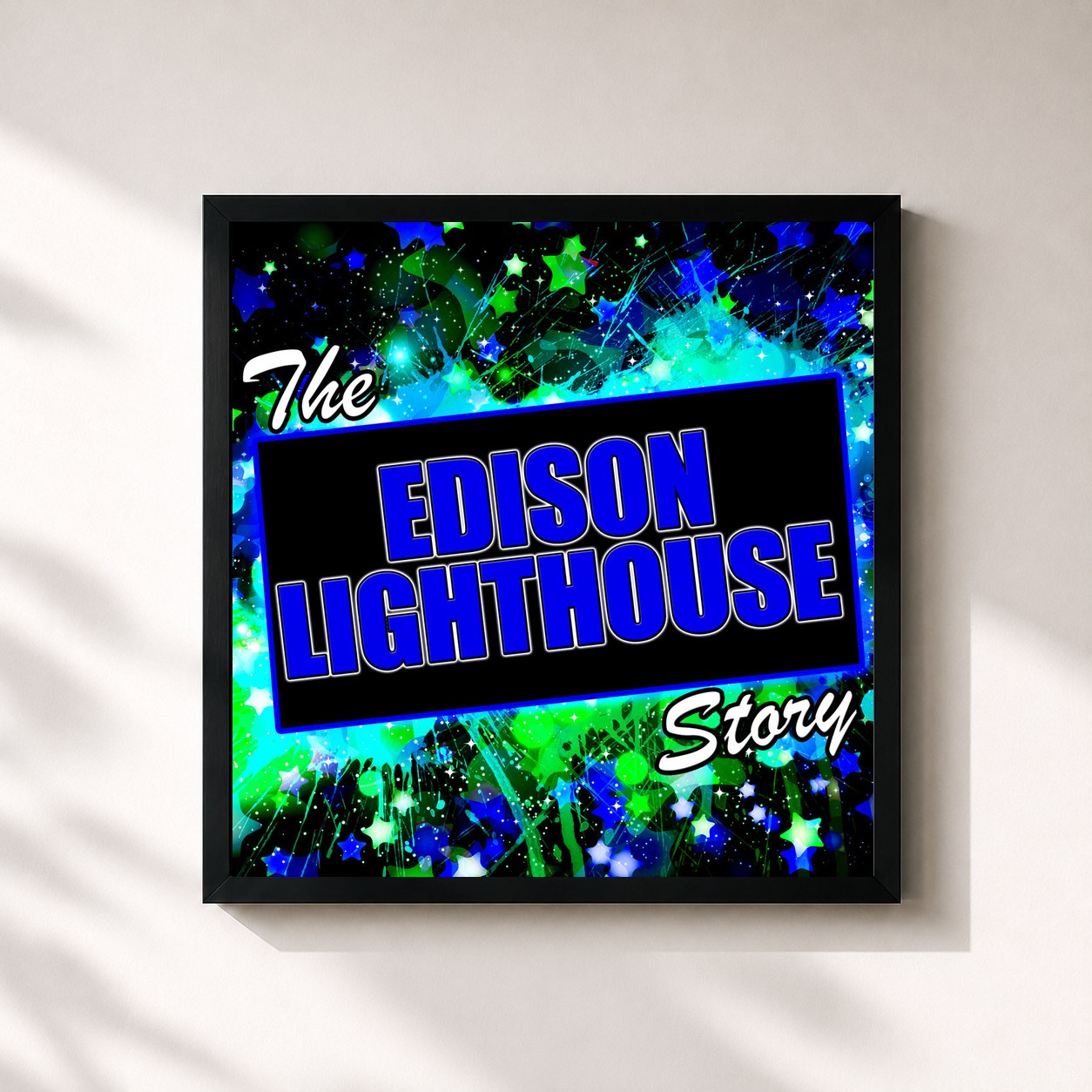 #noir Tableau carré de l'album The Edison Lighthouse Story de Edison Lighthouse, cadre noir 32x32 cm