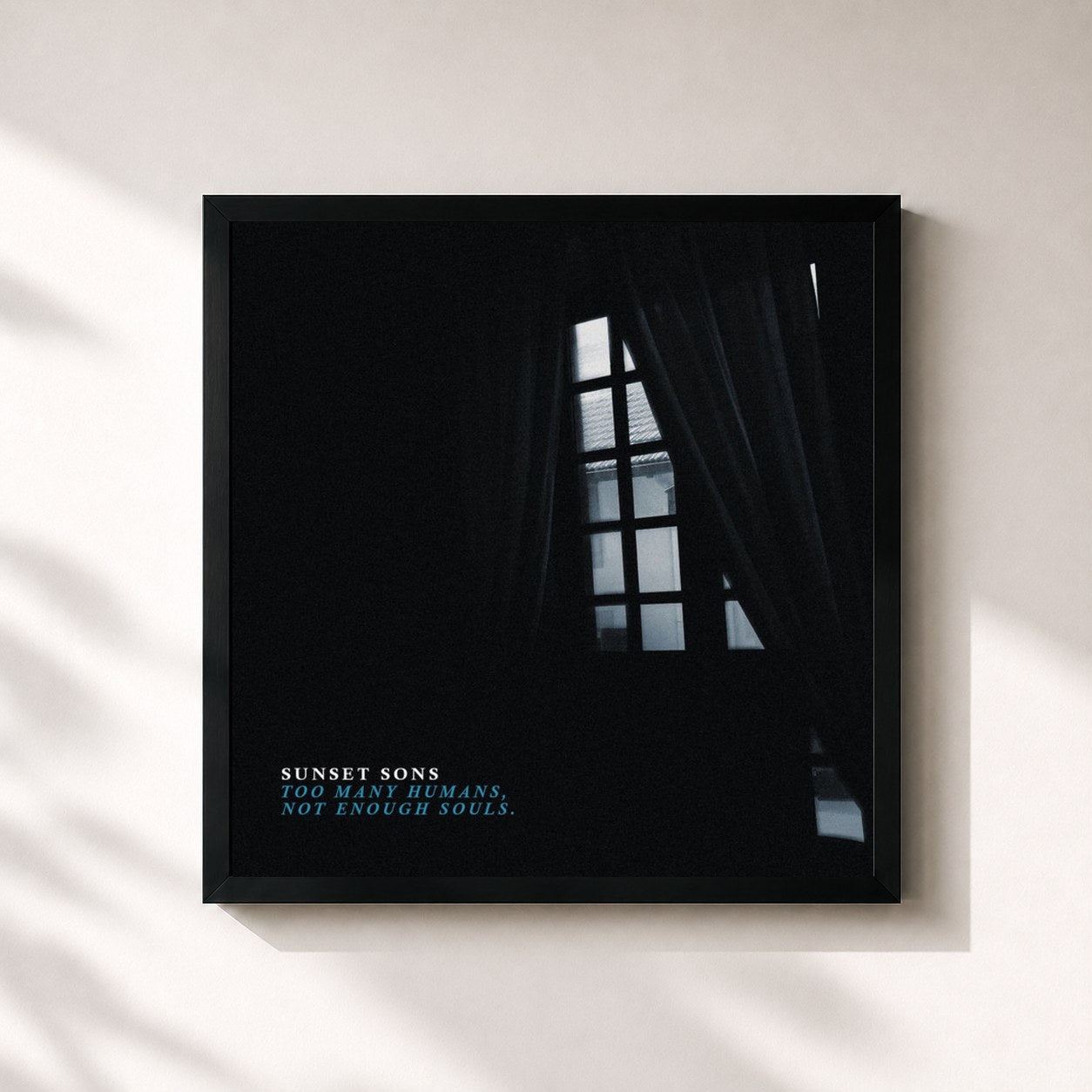 #noir Tableau carré de l'album Too Many Humans, Not Enough Souls. de Sunset Sons, cadre noir 32x32 cm