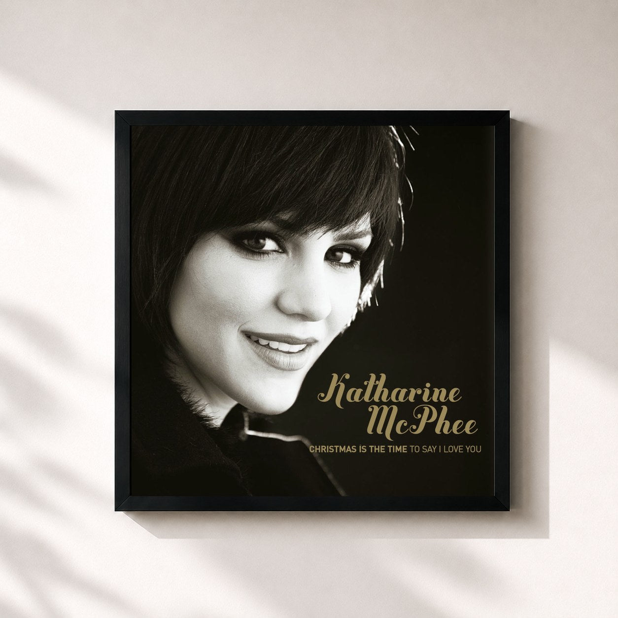 #noir Tableau carré de l'album Christmas Is The Time To Say I Love You de Katharine McPhee, cadre noir 32x32 cm