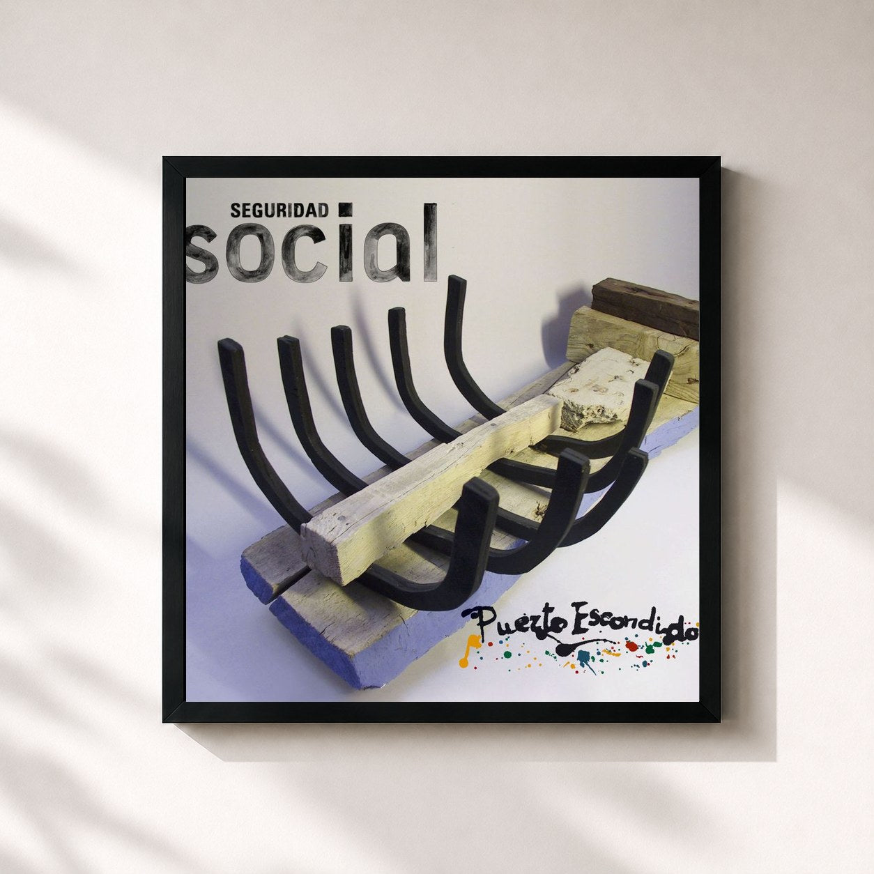#noir Tableau carré de l'album Puerto escondido de Seguridad Social, cadre noir 32x32 cm
