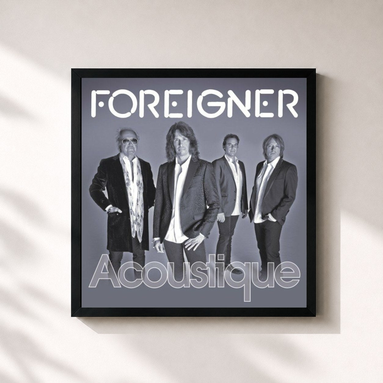 #noir Tableau carré de l'album Acoustique de Foreigner, cadre noir 32x32 cm