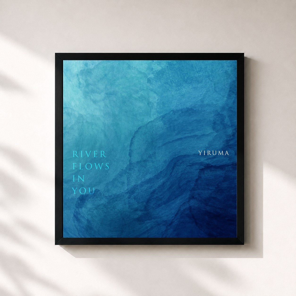 #noir Tableau carré de l'album River Flows In You de Yiruma, cadre noir 32x32 cm