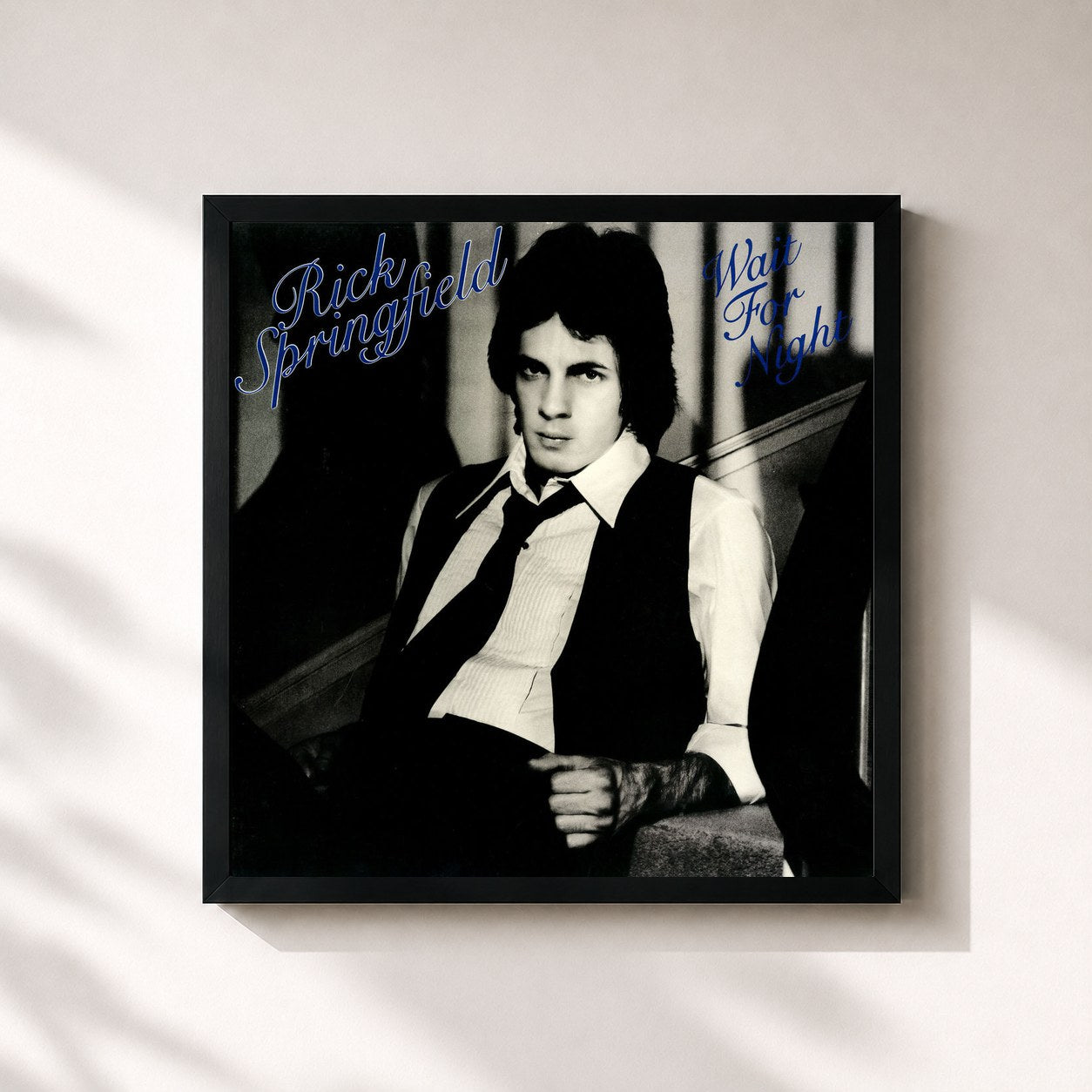 #noir Tableau carré de l'album Wait for the Night de Rick Springfield, cadre noir 32x32 cm