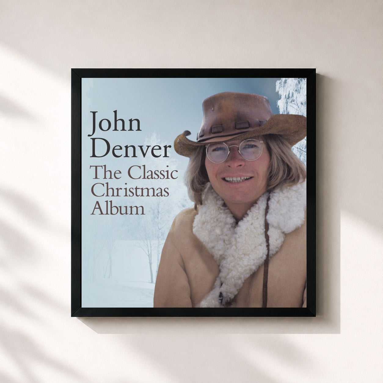 #noir Tableau carré de l'album The Classic Christmas Album de John Denver, cadre noir 32x32 cm