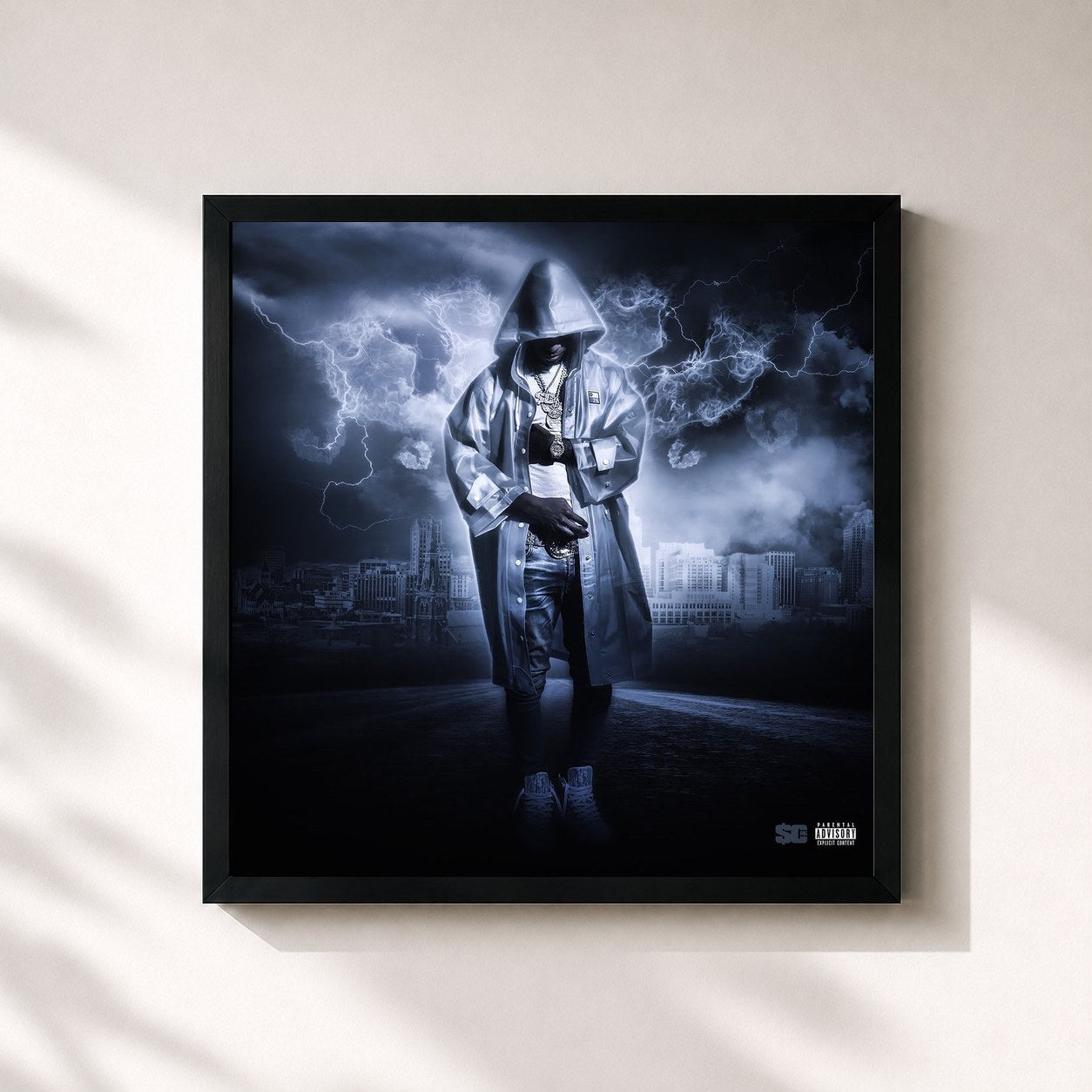 #noir Tableau carré de l'album Poetic Pain de Toosii, cadre noir 32x32 cm