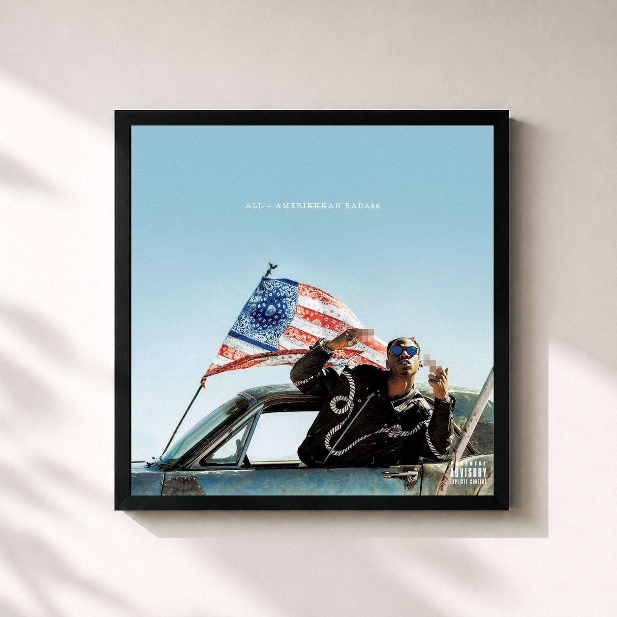 #noir Tableau carré de l'album ALL-AMERIKKKAN BADA$$ de Joey Bada$$, cadre noir 32x32 cm