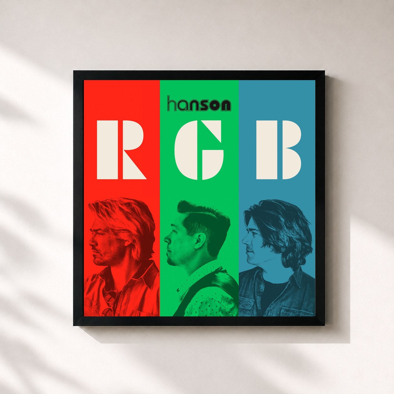 #noir Tableau carré de l'album Red Green Blue de Hanson, cadre noir 32x32 cm