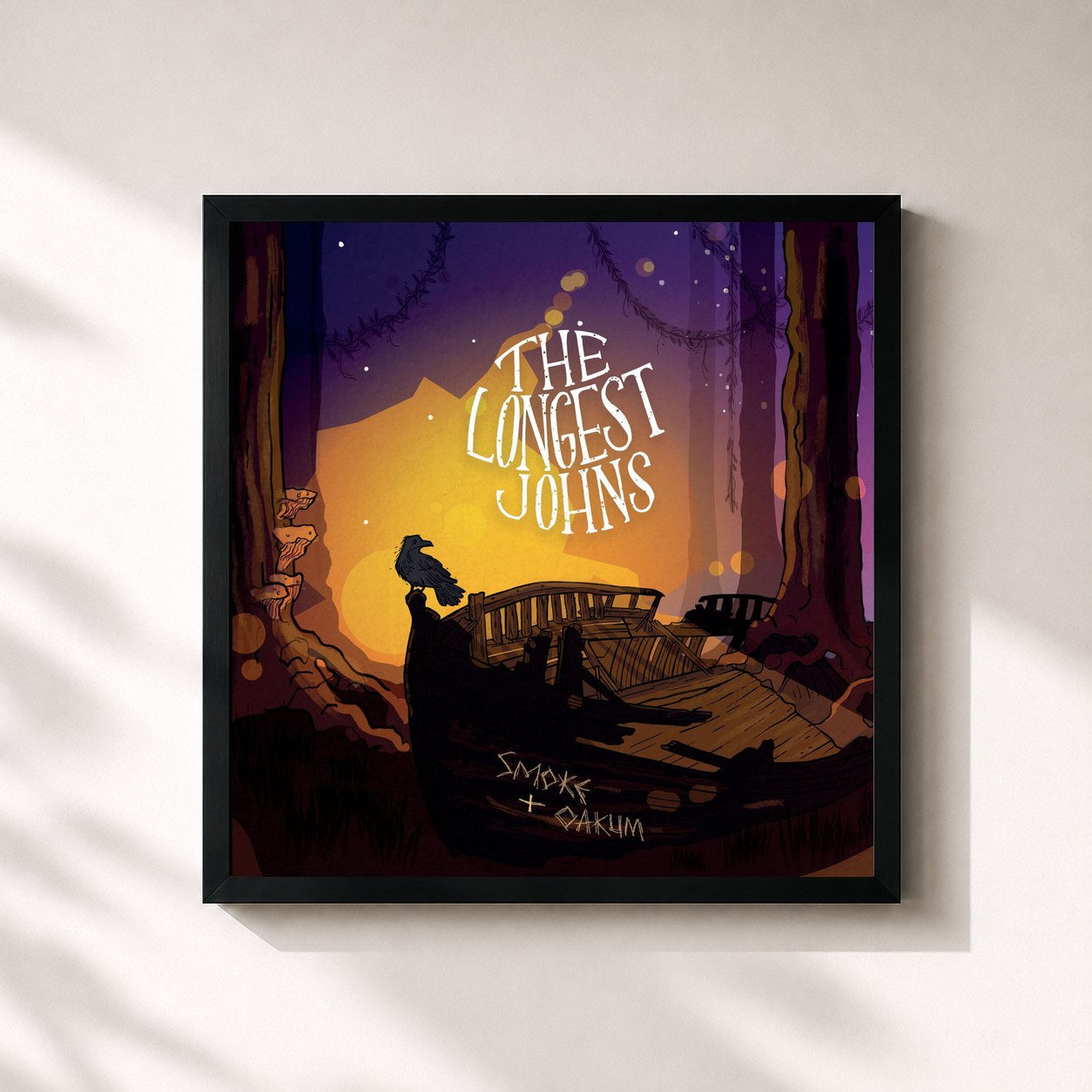 #noir Tableau carré de l'album Smoke & Oakum de The Longest Johns, cadre noir 32x32 cm