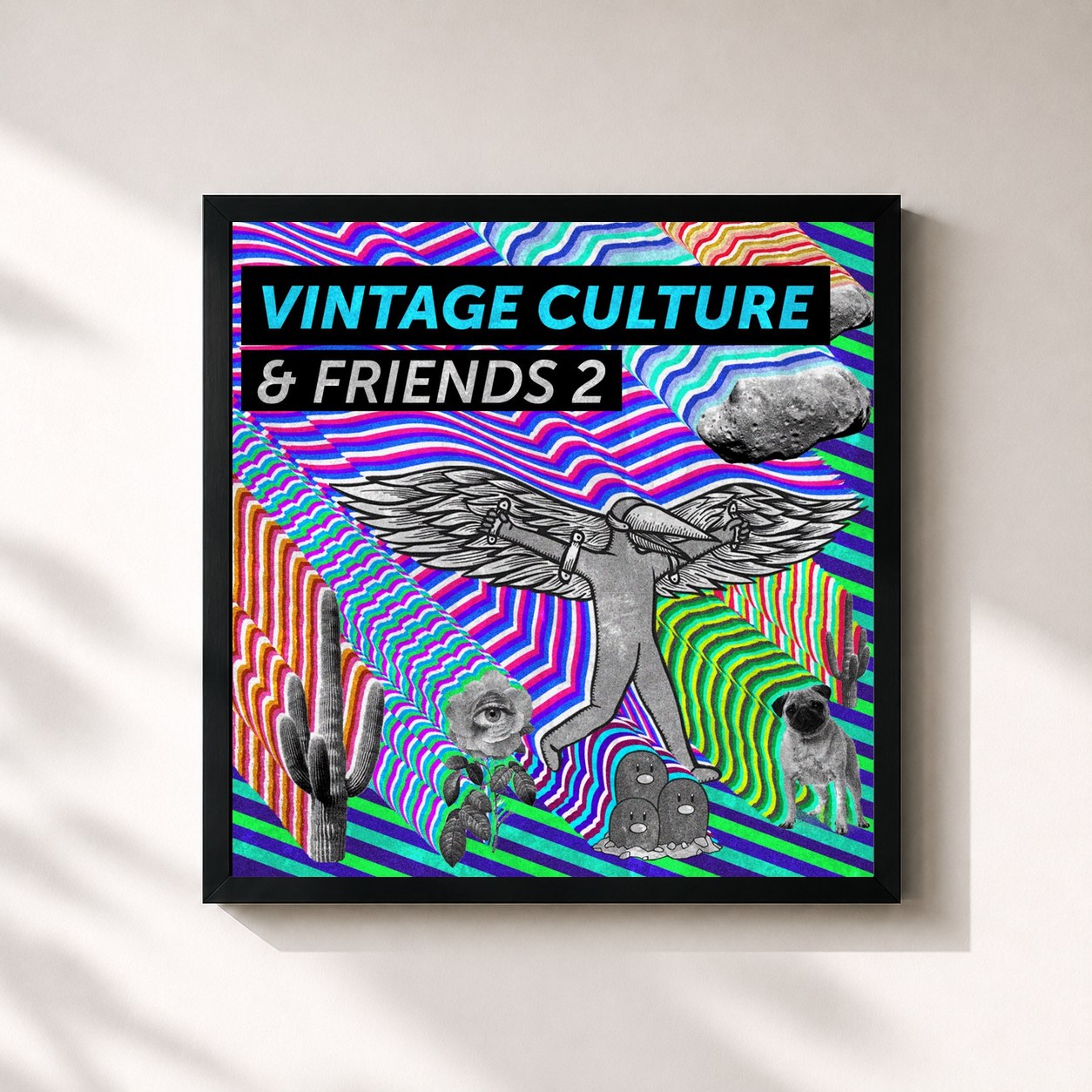#noir Tableau carré de l'album Vintage Culture & Friends 2 de Vintage Culture, cadre noir 32x32 cm