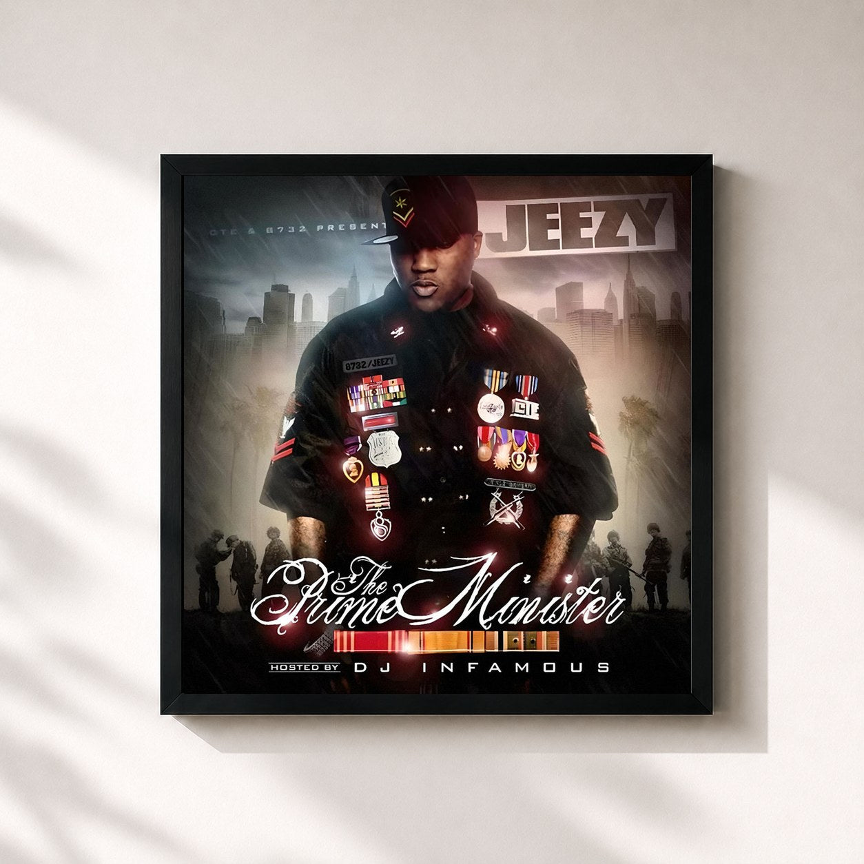 #noir Tableau carré de l'album The Prime Minister de Jeezy, cadre noir 32x32 cm