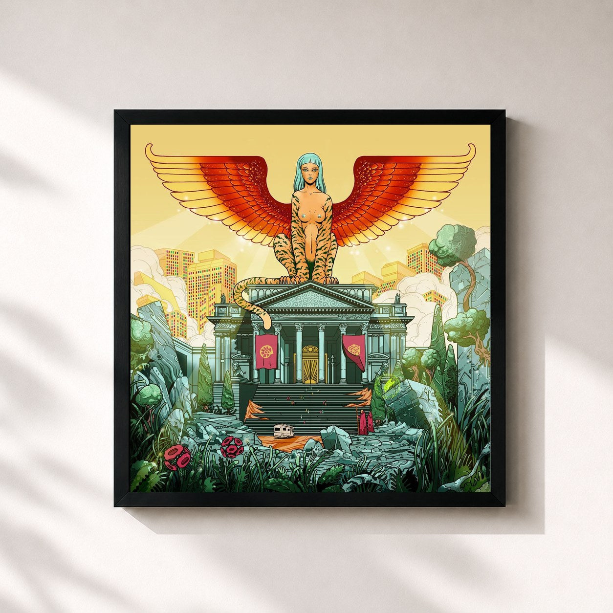 #noir Tableau carré de l'album Riddle of the Sphinx de Absynthe Minded, cadre noir 32x32 cm