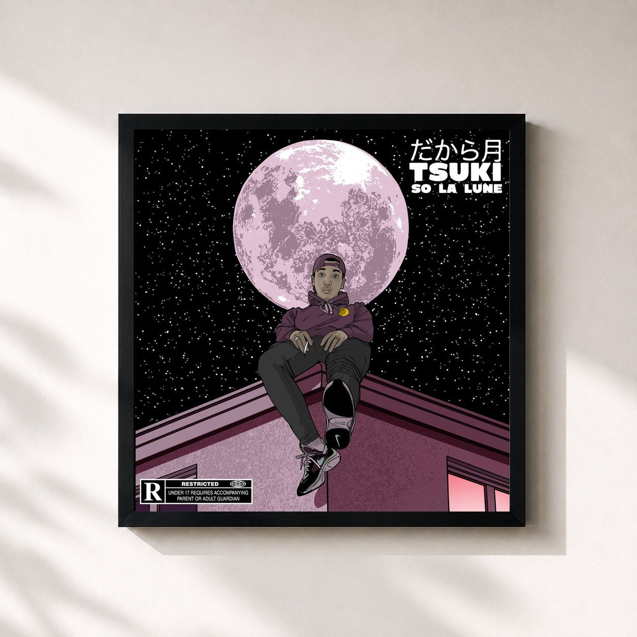 #noir Tableau carré de l'album Tsuki de So La Lune, cadre noir 32x32 cm