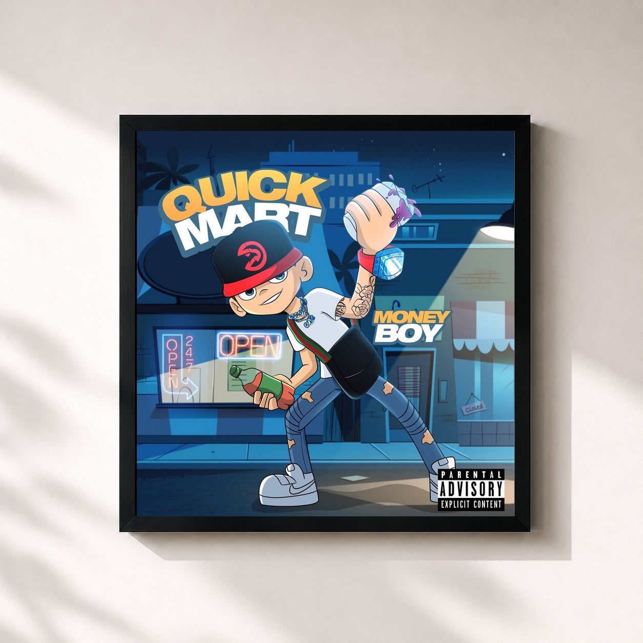 #noir Tableau carré de l'album Quick Mart de Money Boy, cadre noir 32x32 cm