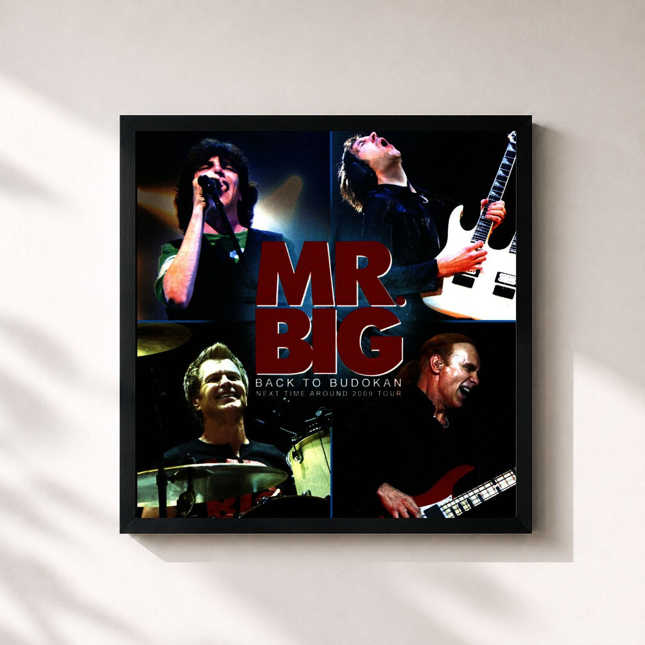 #noir Tableau carré de l'album Back To Budokan de Mr. Big, cadre noir 32x32 cm