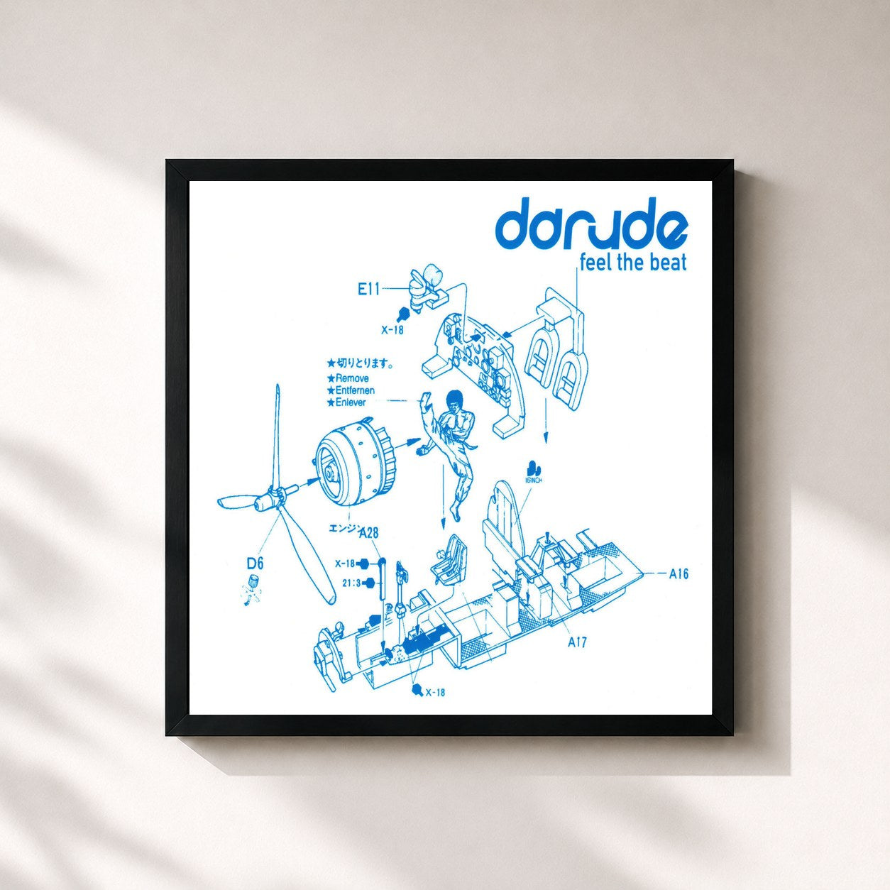 #noir Tableau carré de l'album Feel the Beat de Darude, cadre noir 32x32 cm