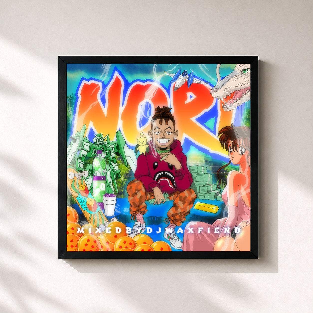 #noir Tableau carré de l'album NORI de Ronnie Flex, cadre noir 32x32 cm