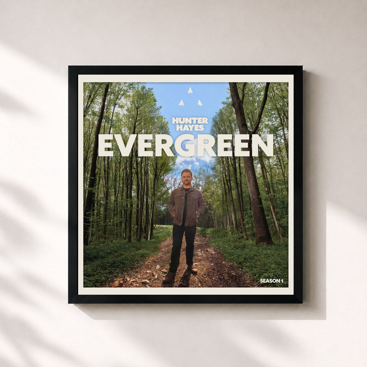 #noir Tableau carré de l'album Evergreen de Hunter Hayes, cadre noir 32x32 cm
