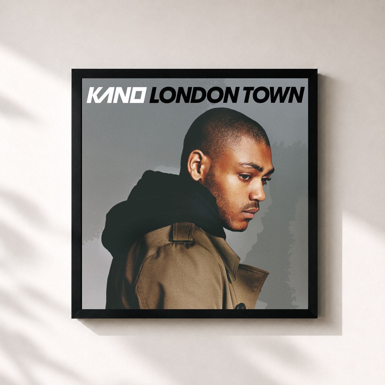 #noir Tableau carré de l'album London Town de Kano, cadre noir 32x32 cm