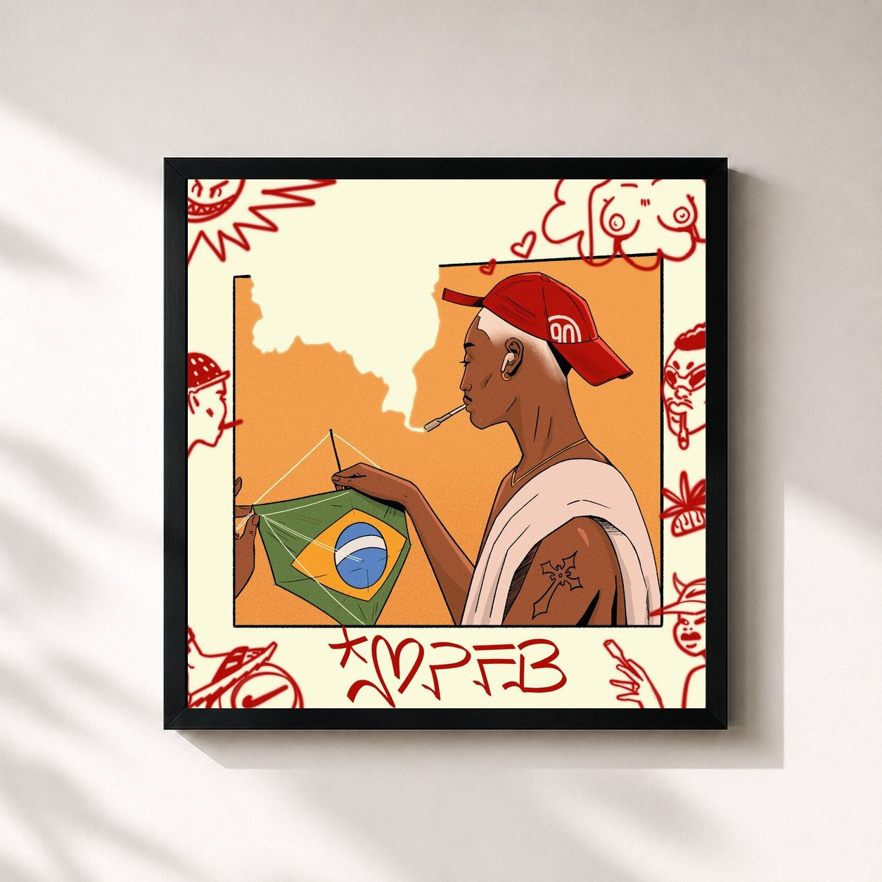 #noir Tableau carré de l'album Músicas Para Fumar Balão de Pineapple StormTv, cadre noir 32x32 cm