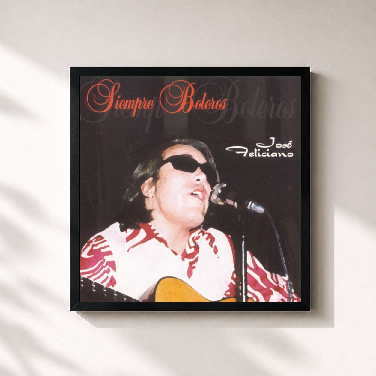 #noir Tableau carré de l'album Siempre Boleros de José Feliciano, cadre noir 32x32 cm