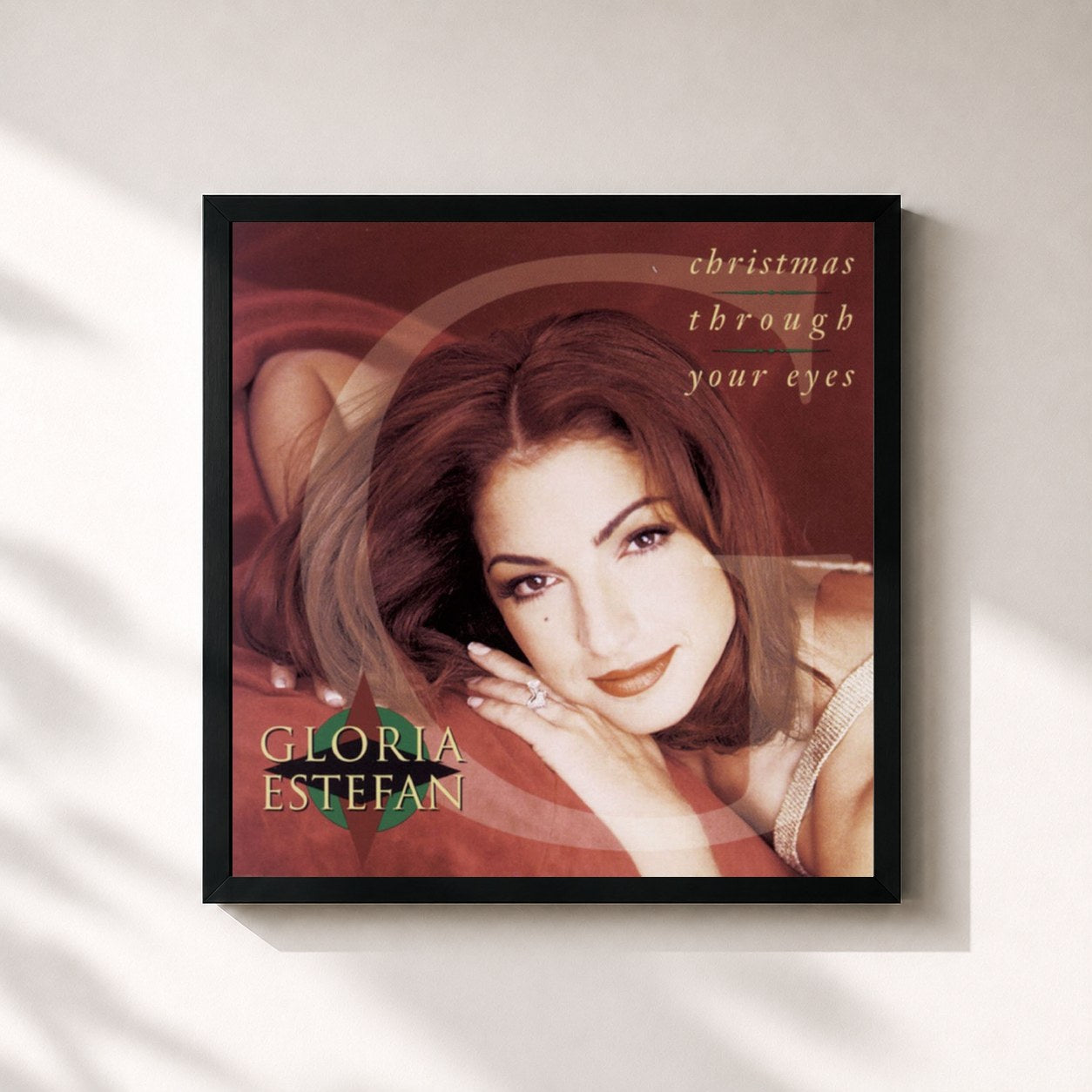 #noir Tableau carré de l'album Christmas Through Your Eyes de Gloria Estefan, cadre noir 32x32 cm