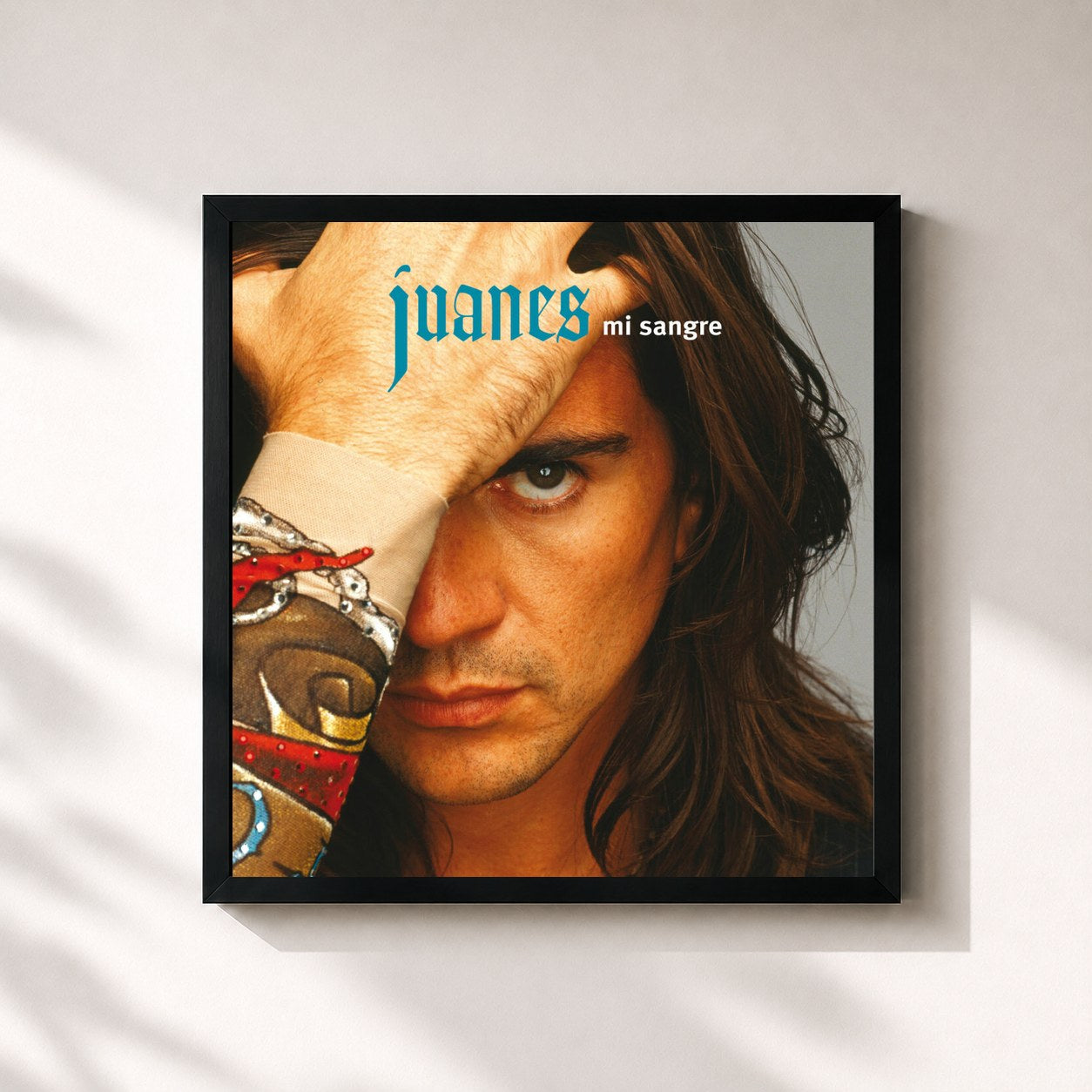 #noir Tableau carré de l'album Mi Sangre 2005 Tour Edition de Juanes, cadre noir 32x32 cm