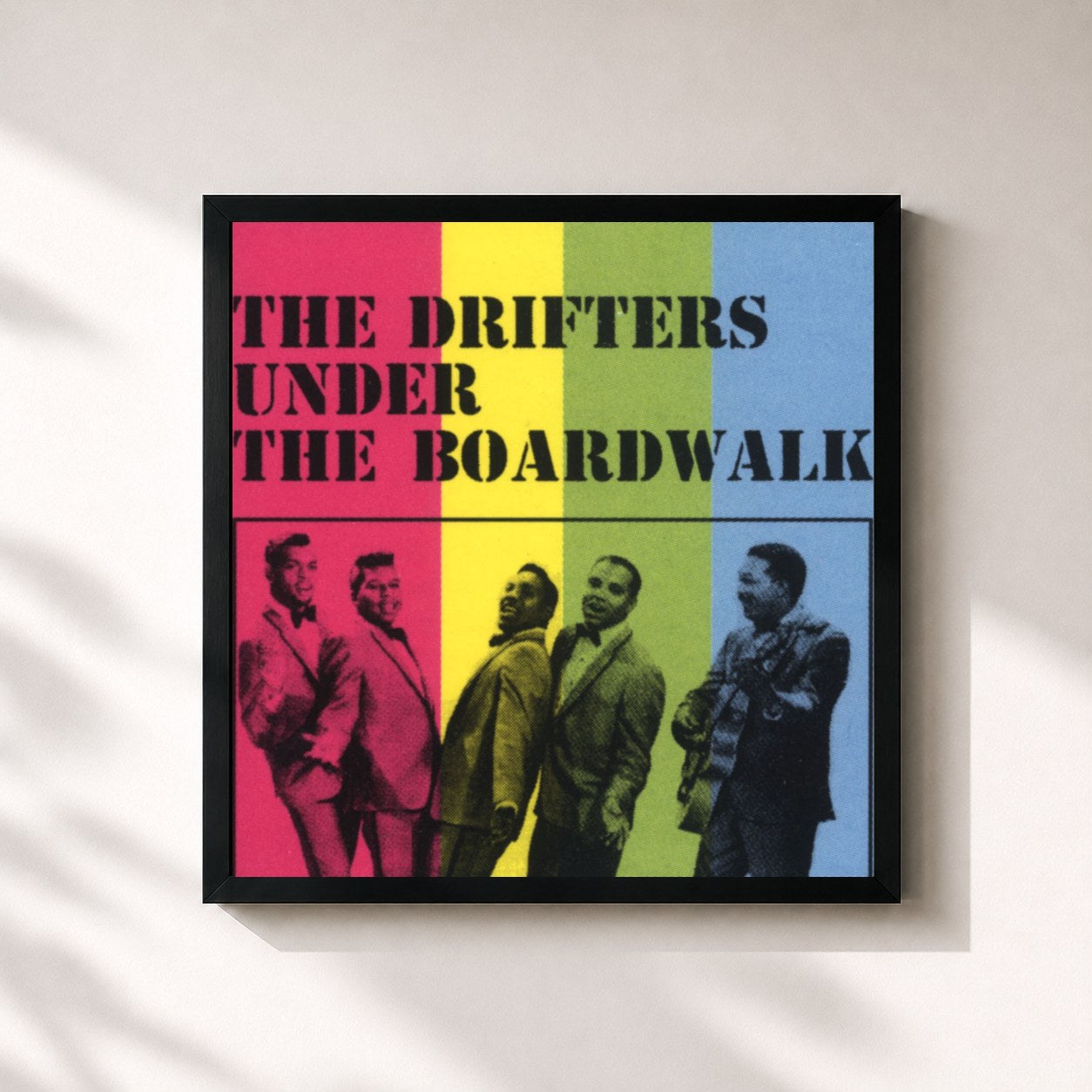 #noir Tableau carré de l'album Under the Boardwalk de The Drifters, cadre noir 32x32 cm