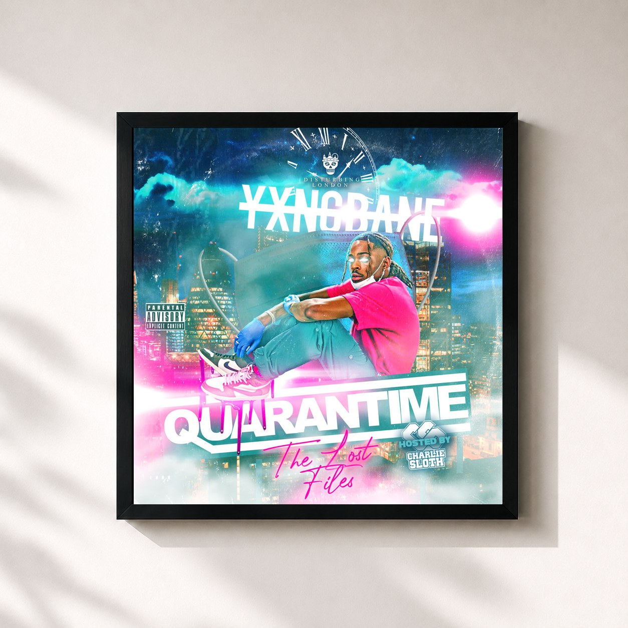 #noir Tableau carré de l'album Quarantime: The Lost Files de Yxng Bane, cadre noir 32x32 cm