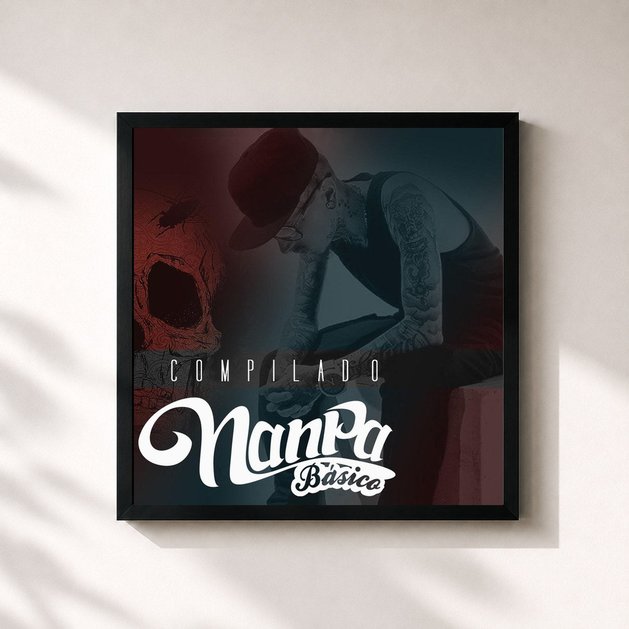 #noir Tableau carré de l'album Compilado (2015) de Nanpa Básico, cadre noir 32x32 cm