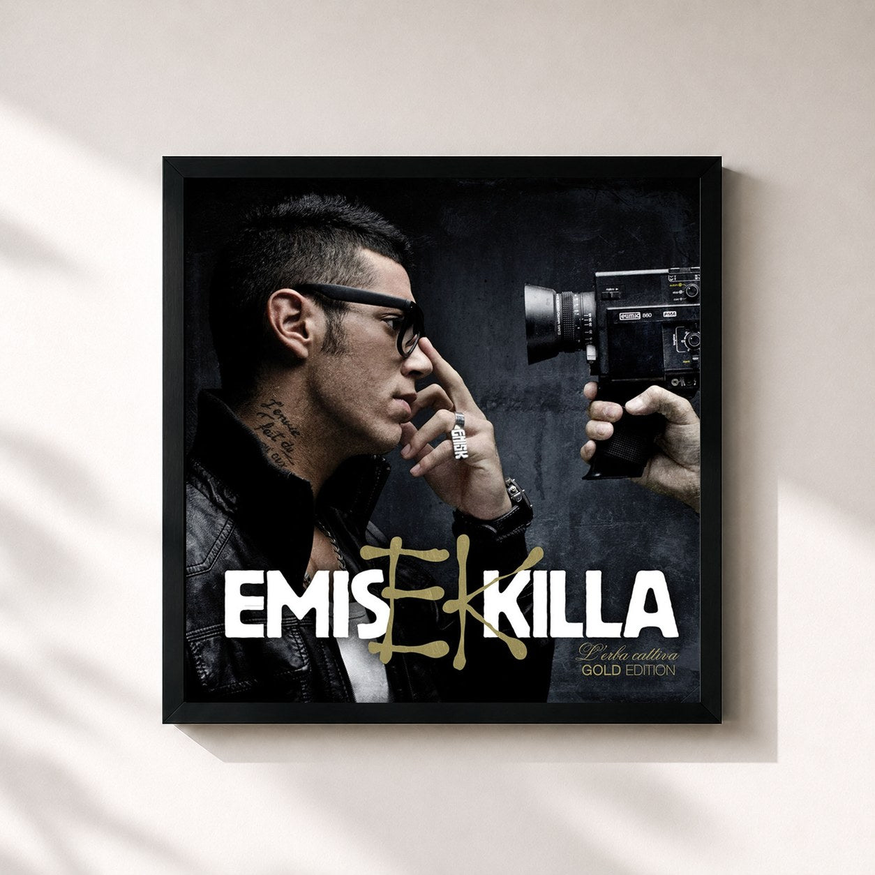 #noir Tableau carré de l'album L'erba cattiva (Gold Edition) de Emis Killa, cadre noir 32x32 cm