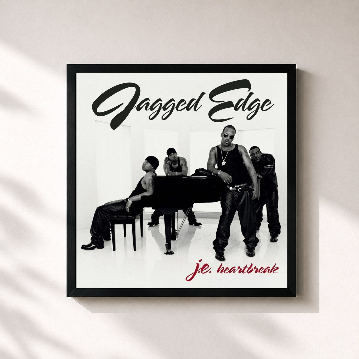 #noir Tableau carré de l'album J.E. Heartbreak de Jagged Edge, cadre noir 32x32 cm