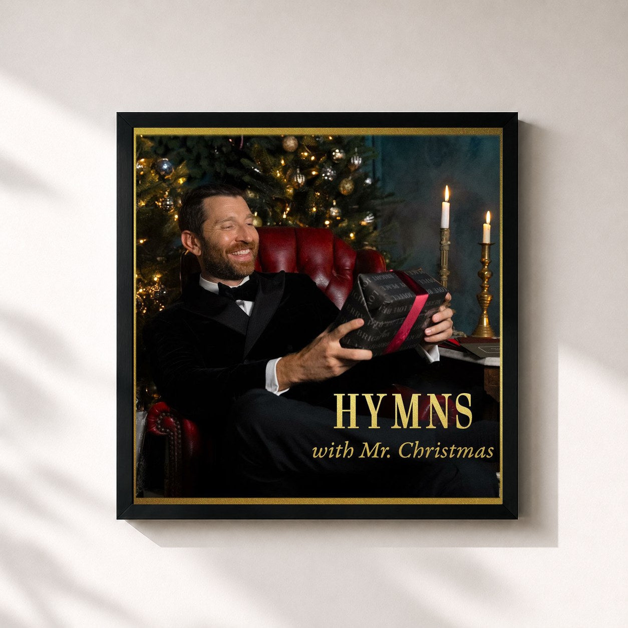 #noir Tableau carré de l'album Hymns with Mr. Christmas de Brett Eldredge, cadre noir 32x32 cm
