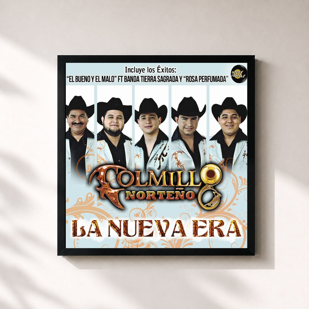 #noir Tableau carré de l'album Nueva Era de Colmillo Norteño, cadre noir 32x32 cm