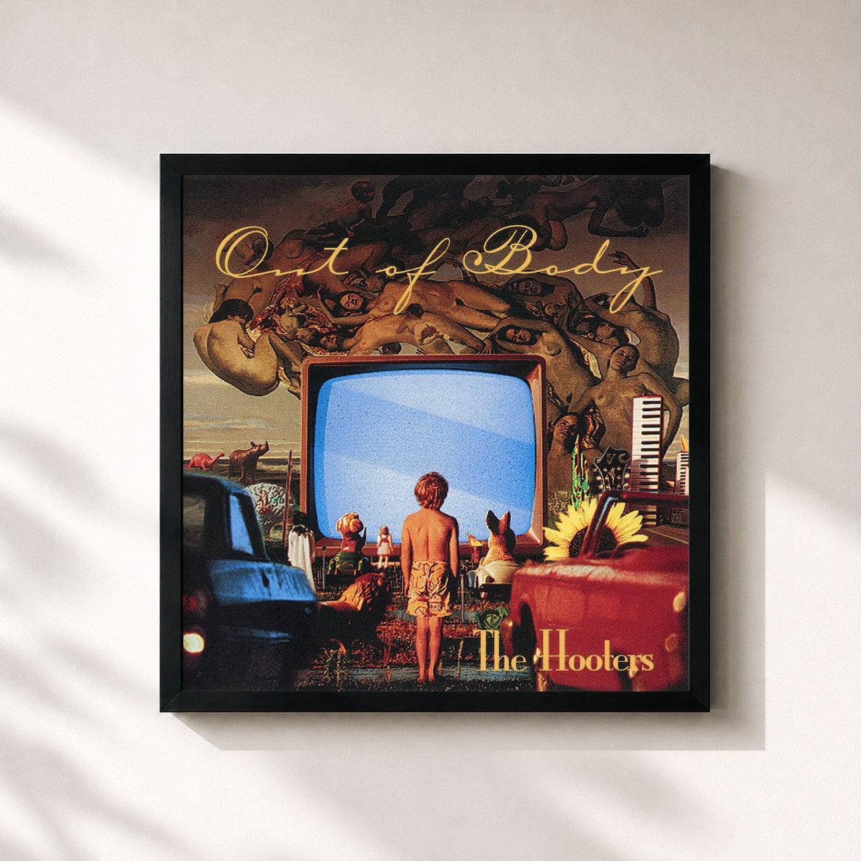 #noir Tableau carré de l'album Out Of Body de The Hooters, cadre noir 32x32 cm