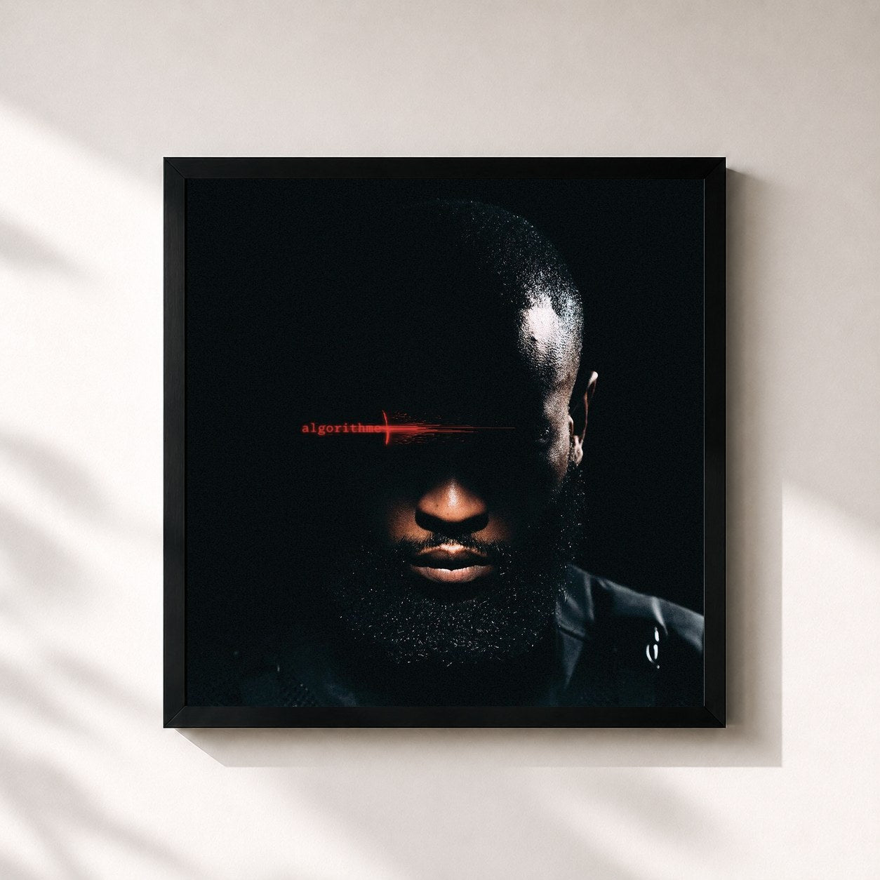 #noir Tableau carré de l'album ALGORITHME de TH, cadre noir 32x32 cm
