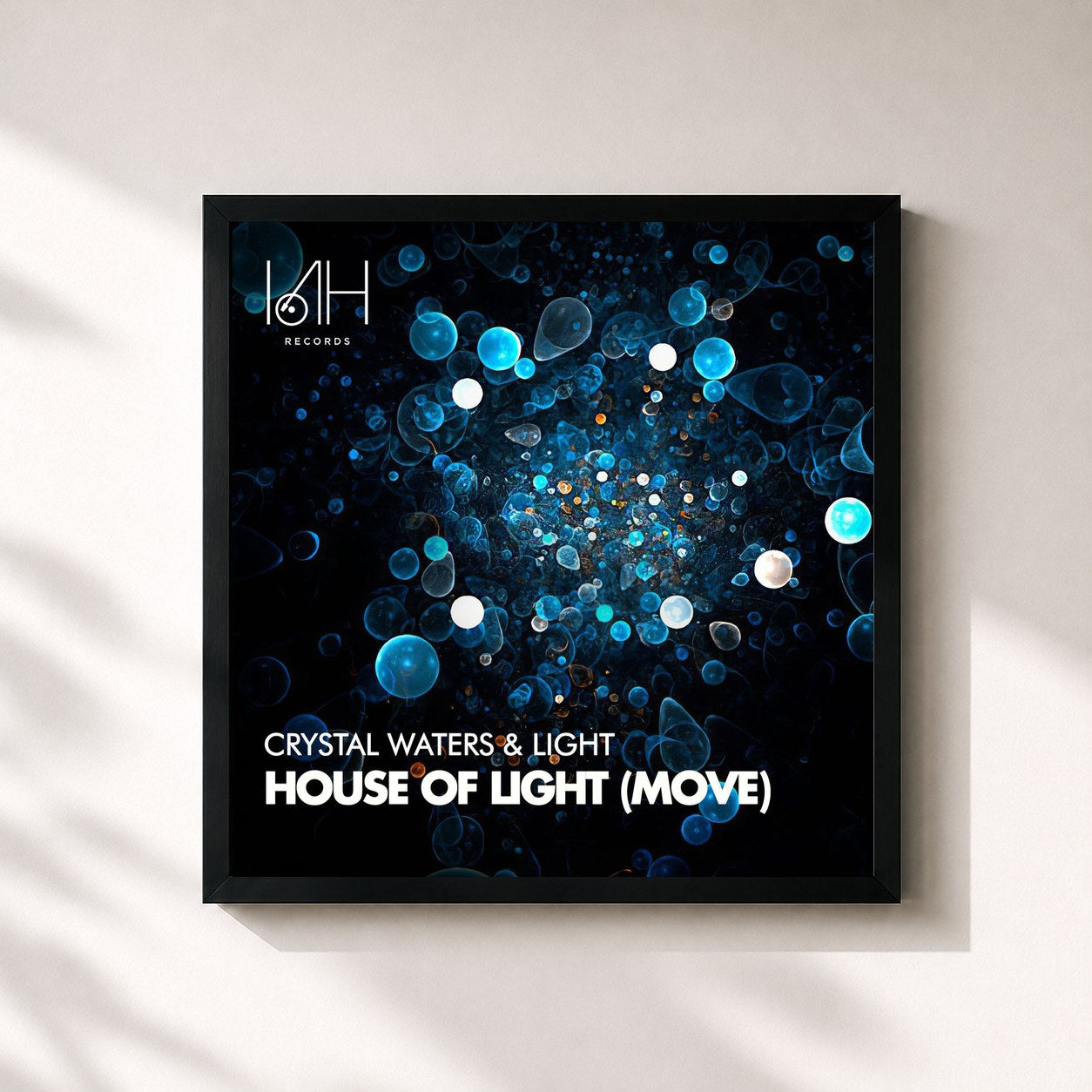 #noir Tableau carré de l'album House of Light (Move) de Crystal Waters, cadre noir 32x32 cm