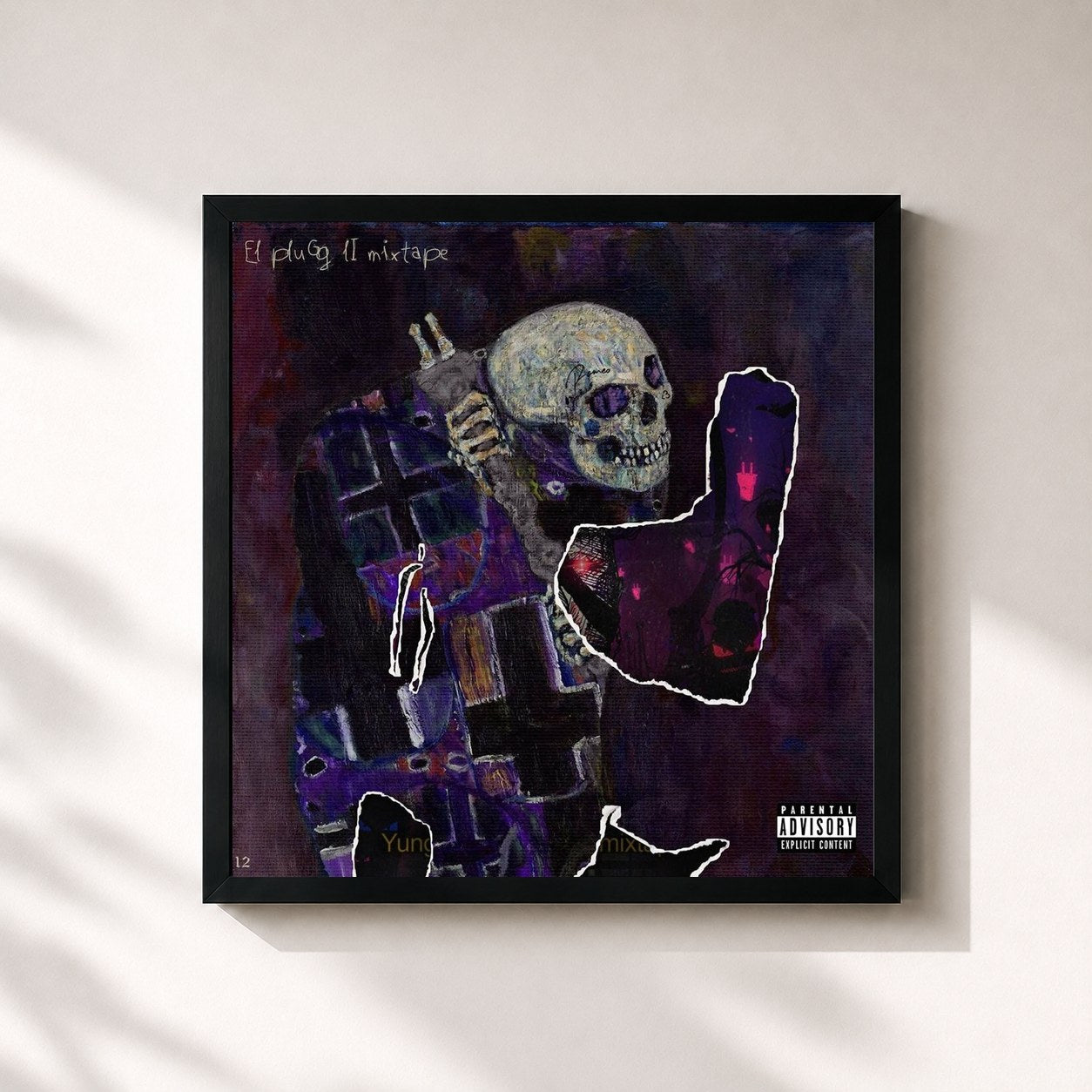 #noir Tableau carré de l'album El Plugg 2 de Yung Beef, cadre noir 32x32 cm