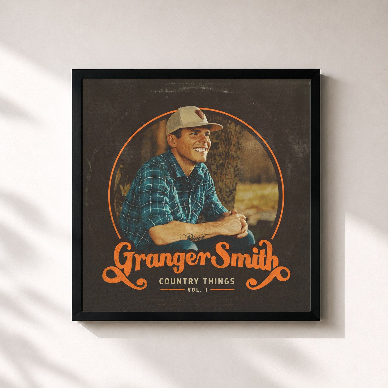 #noir Tableau carré de l'album Country Things, Vol. 1 de Granger Smith, cadre noir 32x32 cm